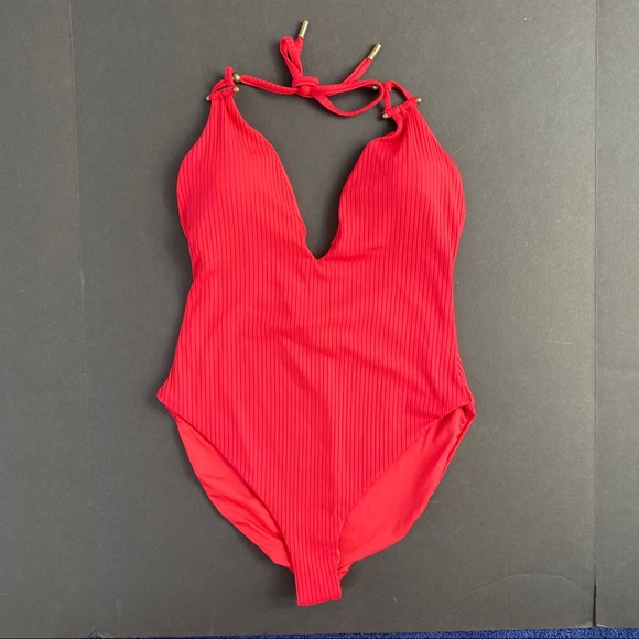 Red Carter Plunge Maillot One-Piece Halter XL/12 - Picture 3 of 9